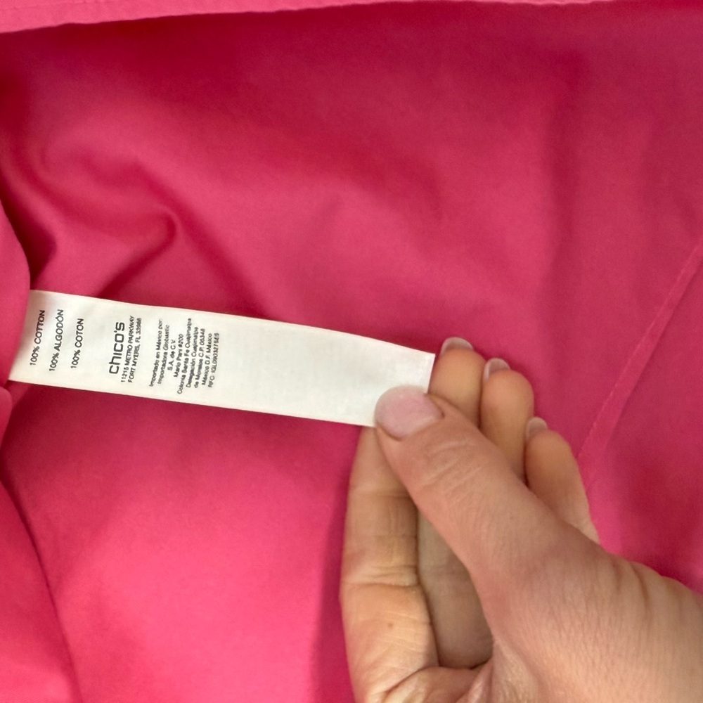 Chico's Blouse 100% cotton non-iron hidden button-up 2/3 sleeves Pink  3 (XL-16) - Picture 4 of 7